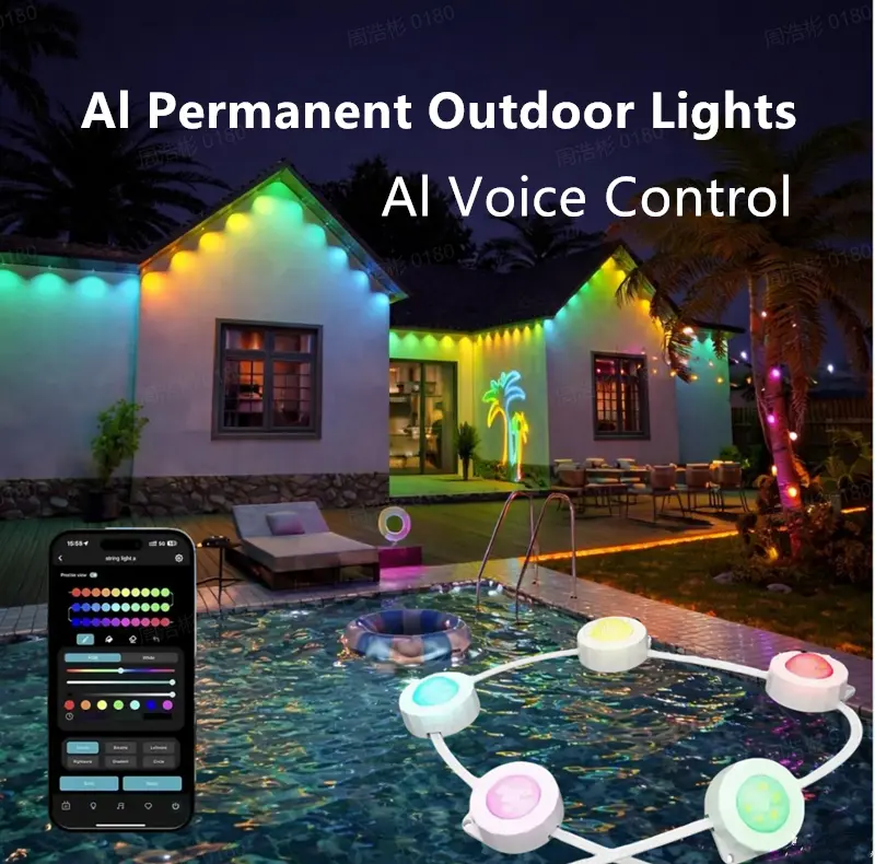Lepro AI Permanent Outdoor Lights E1-60, 100ft Long LED Strip with 60 Triple-LED RGBIC+Warm/Cool White, Smart Lighting with App Control, Alexa/Google Enabled for Christmas, Halloween, Purple Lighting, Firework Light Effect, Purple Lighting Outdoor, Light