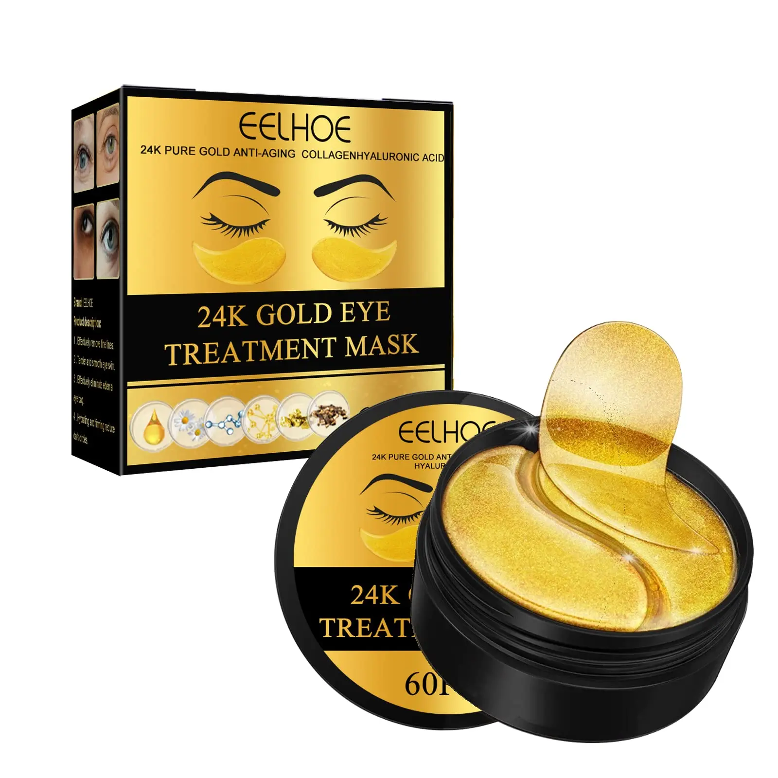24k Gold Moisturizing Eye Mask, 60pcs/setTightening and Lifting Eye Patches, HydratingBrightening & Firming Eye Sticker, Beauty &Personal Eye Care Product, Skincare ProductsSkincare Set