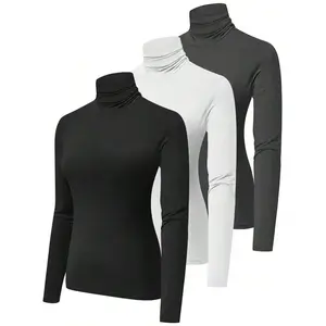 3-PackWomen'sThickenedPlushLongSleeveWarmTurtleneckDouble-SidedFleeceLinedHighNeckSportsBaseShirtSweaterTop