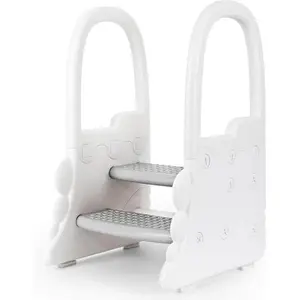 Step Stool for Toddlers with Handles, 2 Step Bathroom Stool with Non-Slip Pads, Ideal Plastic Potty Ladder and Kitchen Learning Helper,White