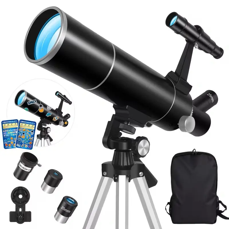 80mm Refractor Telescope 500mm Astronomy Scope for Beginners Stargazing , 20X-150X Magnification with Eyepieces, Fully Multi-Coated Objective Lens, Phone Adapter, Space Stickers, Aluminum Tripod & Backpack