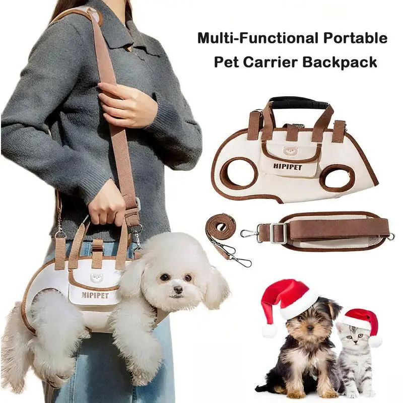 [Hipipet] Dog Carrier Backpack with Leash, Outdoor Pet Travel Accessory, Portable Breathable Air Mesh, Hands-Free Side-Crossbody & Towing Multi-Function