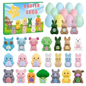 24 Pack Prefilled Easter Eggs with 3D Knitted Animal Toys – Amigurumi Style Egg Fillers, Easter Egg Hunt Party Favors for Kids, Easter Basket Stuffers