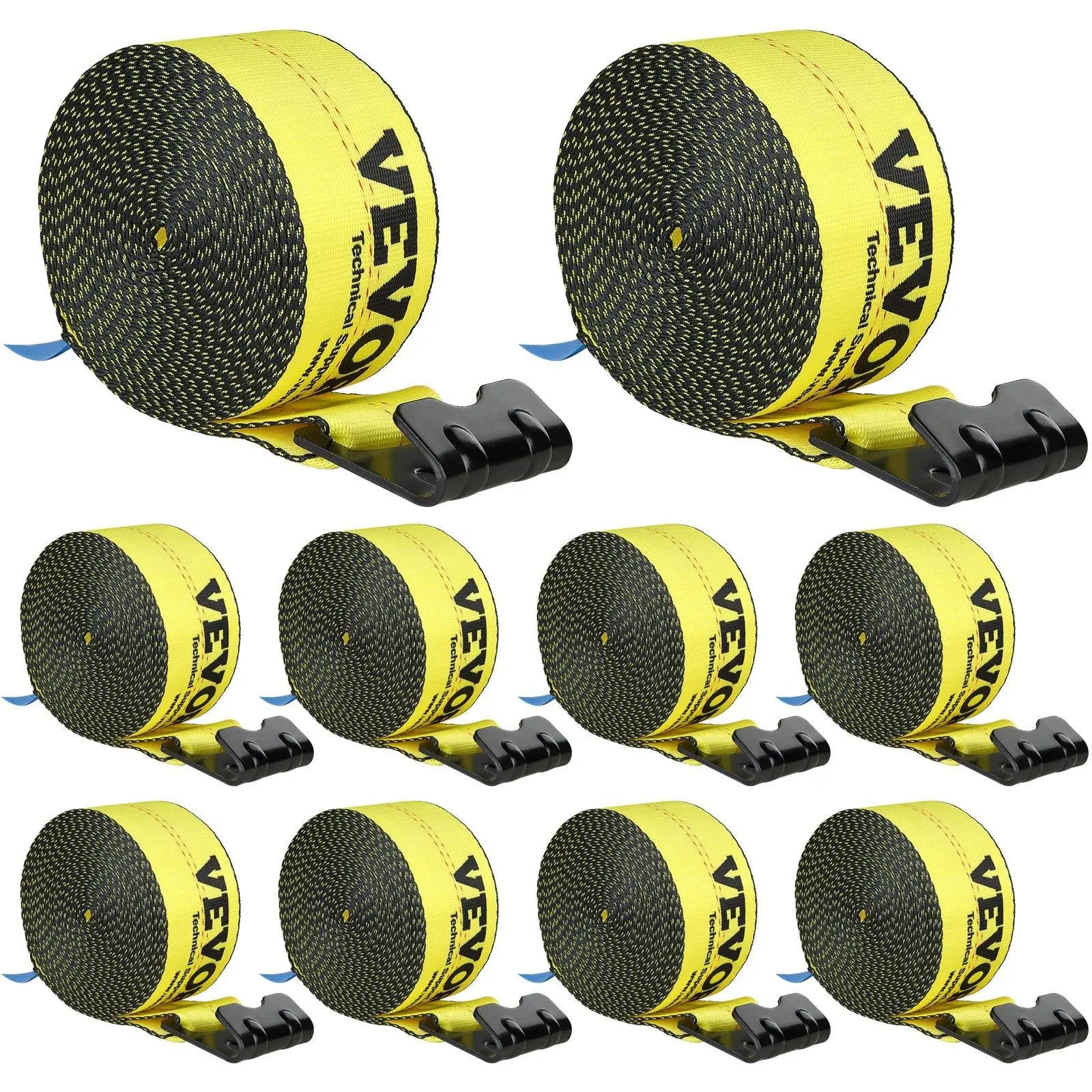 【Backtoschool】VEVOR Polyester Winch Straps (10 Pack), 4"x30', 6000 lbs Load Capacity, 18000 lbs Break Strength, Truck Accessories with Flat Hook, Durable Flatbed Tie Downs for Cargo Hauling, Trailers, Tree Removal, Durability