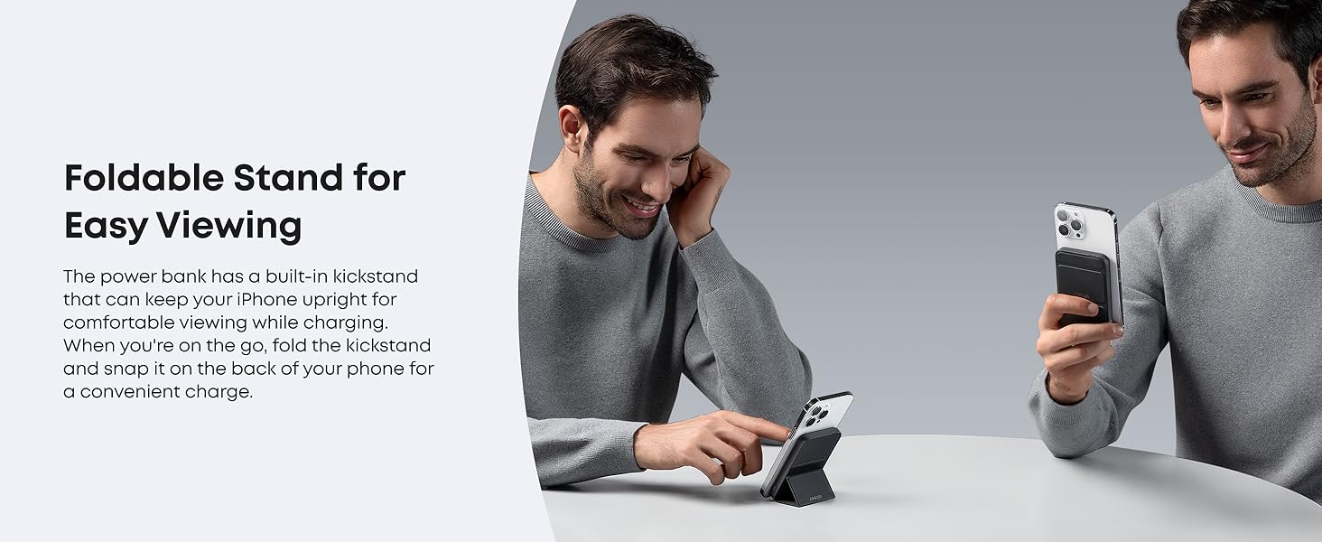 Anker Magnetic Power Bank, Built-In Foldable Stand, USB-C Port on the Side, 5,000mAh Capacity, Perfectly Compatible with iPhone 17/16/15/14/13 Series