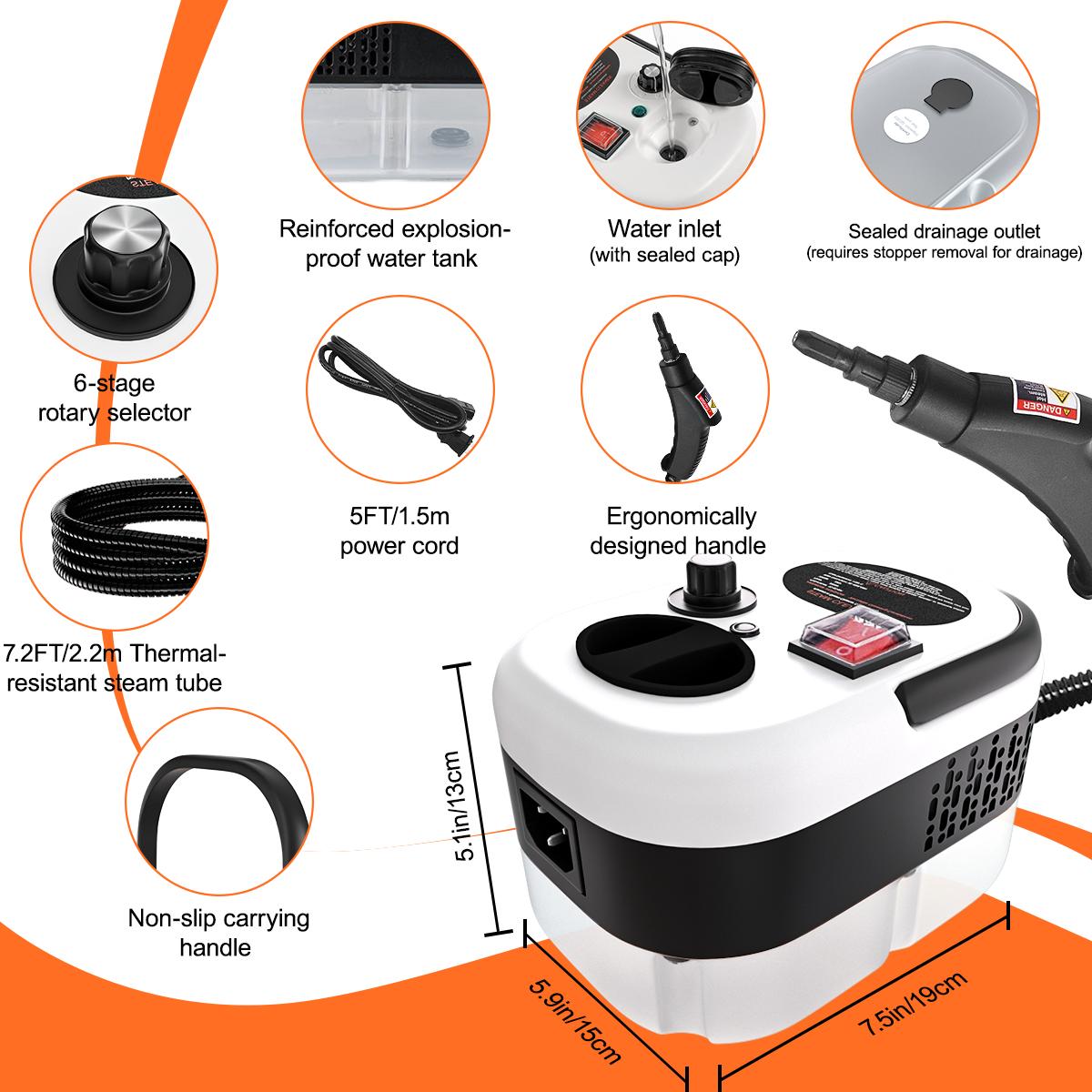 2500W Handheld Steam Cleaner High Temperature Pressurized Steam Cleaning Machine Portable Car Steamer with Brush Heads, for Home Use Kitchen Grease Car Detailing, Bathroom