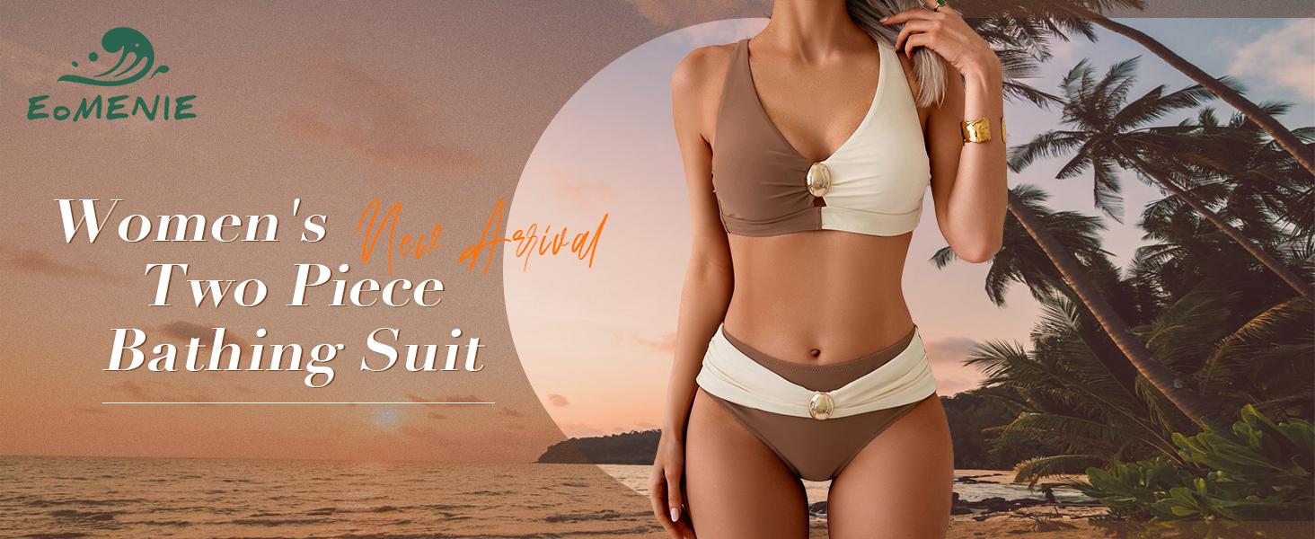 Eomenie Bikini Sets for Women Color Block Two Piece Bathing Suit V Neck Tie Back Swimsuit Beachday Beachwear Swimwear #Spring Glow Up