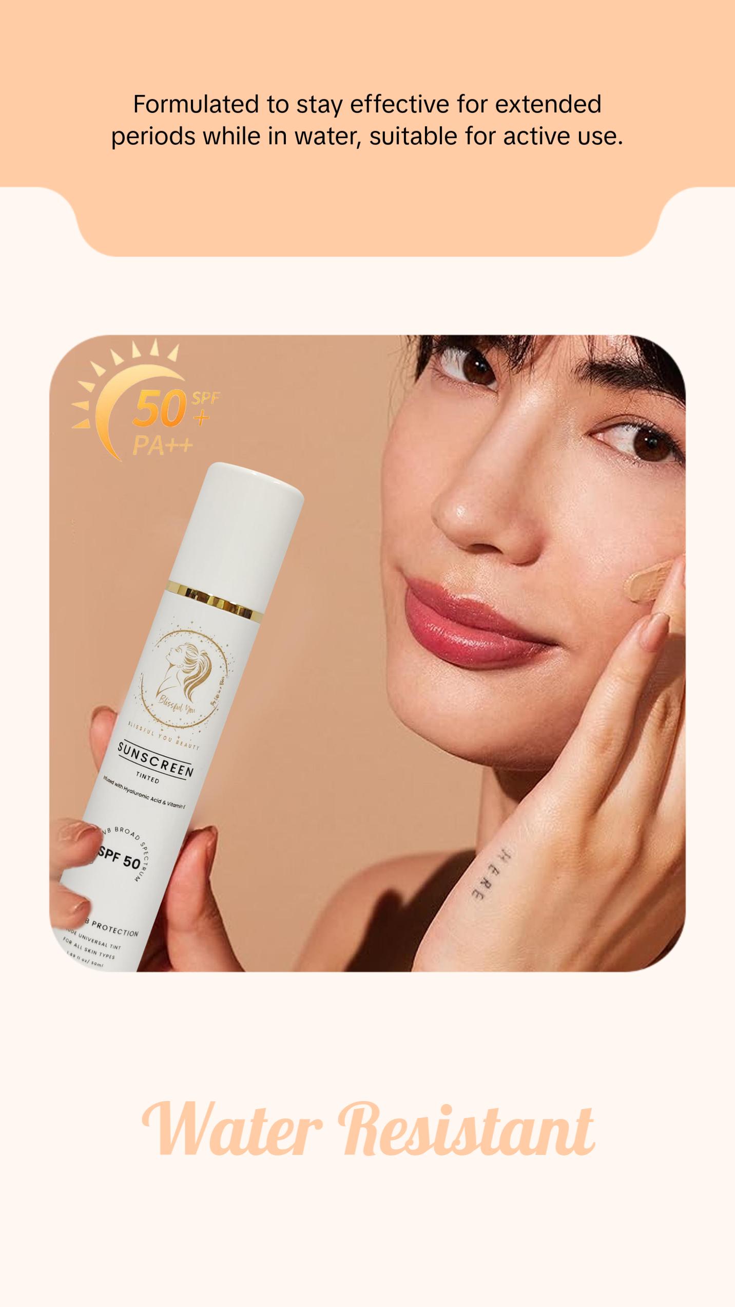 Blissful You Tinted Sunscreen SPF 50 UVA/UVB Protection Broad Spectrum - 50 ml Facial Skincare Aloe Argan bio sun Universal Tinted Moisturizer Sunscreen