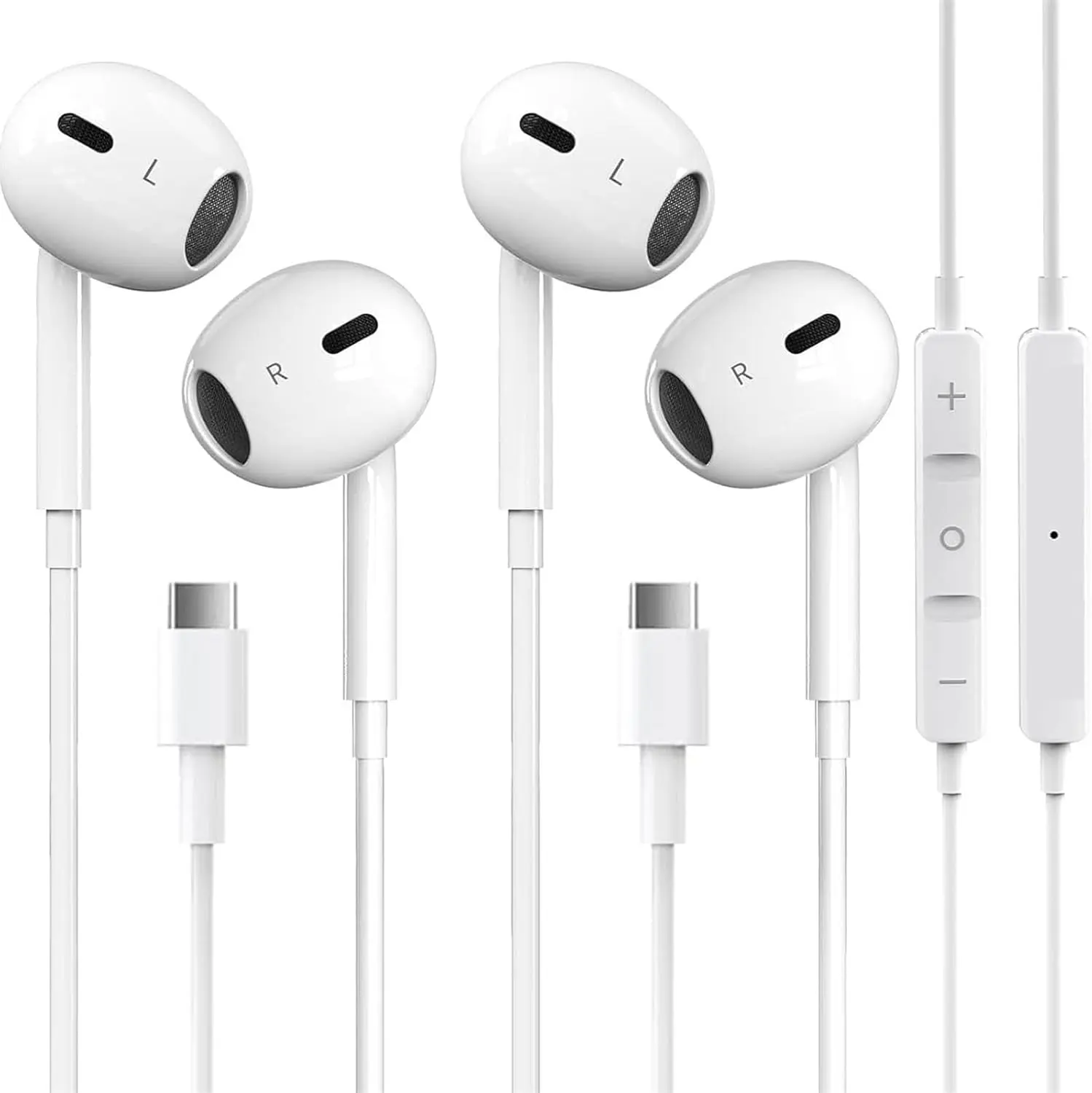 USB C Headphones for iPhone 17/16/15 Pro Max Plus Type C Earphones with Microphone & Remote Noise Cancelling Earbuds for iPhone 17/16/15 Pro, iPad, Galaxy S23/S22/S21/S20/Ultra Note 10/20 Audio Headset Electronic Touchscreen Earbuds White