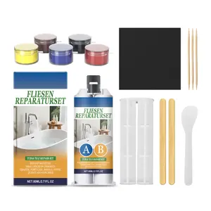 Ceramic Tile Repair Adhesive Set, Multi-Functional Strong AB Glue for Marble, Waterproof Heat-Resistant, Bathtub Toilet Repair Kit with Pigments Scraper Sandpaper