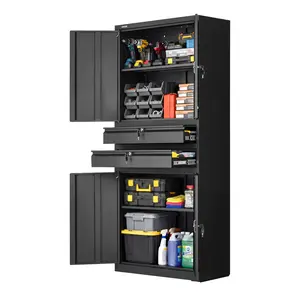 【Spotlight Day】VEVOR Metal Storage Cabinet, 180 lbs Shelf Load Capacity, 70.87" Tall Garage Tool Storage Cabinet with 4 Locking Doors and Adjustable Shelves, 2 Drawers, for Garage, Home, Office, Utility Room, Black