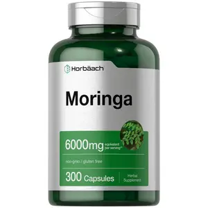 Horbäach Moringa Oleifera | 6000mg | 300 Powder Capsules | Non-GMO and Gluten Free Extract Formula | Complete Green Superfood