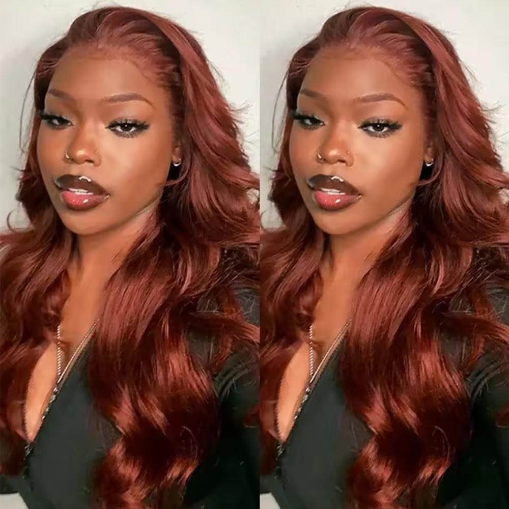Bling Hair Body Wave Reddish Brown Human Hair Wigs 13x6 HD Transparent Lace Front Wigs Pre Plucked Auburn Brown 13x4 HD Lace Wig Human Hair