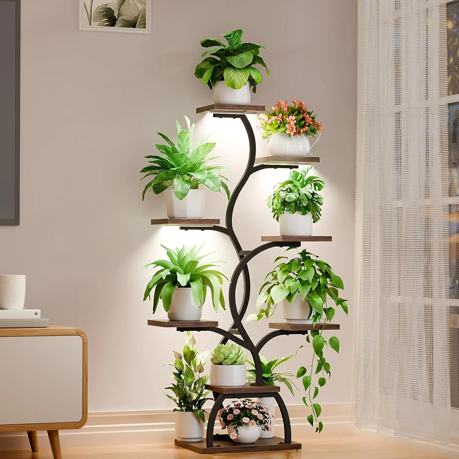 Plant Stand Indoor with Grow Light: 8 Tiered Plant Shelf Indoor, Corner Tall Plant Stand, 49" Plant Shelf with Grow Light, Small Plant Stand for Living Room, Balcony summerwins,dorm essentials,home decor