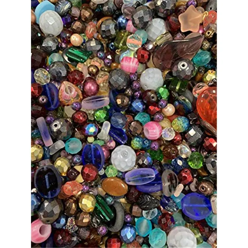 Assorted Bold Colors Crystal Glass Beads Bulk Pack - 4-18mm, 0.5lb, for Bead Making, Arts and Crafts, DIY Projects, with Exciting Shapes (1)