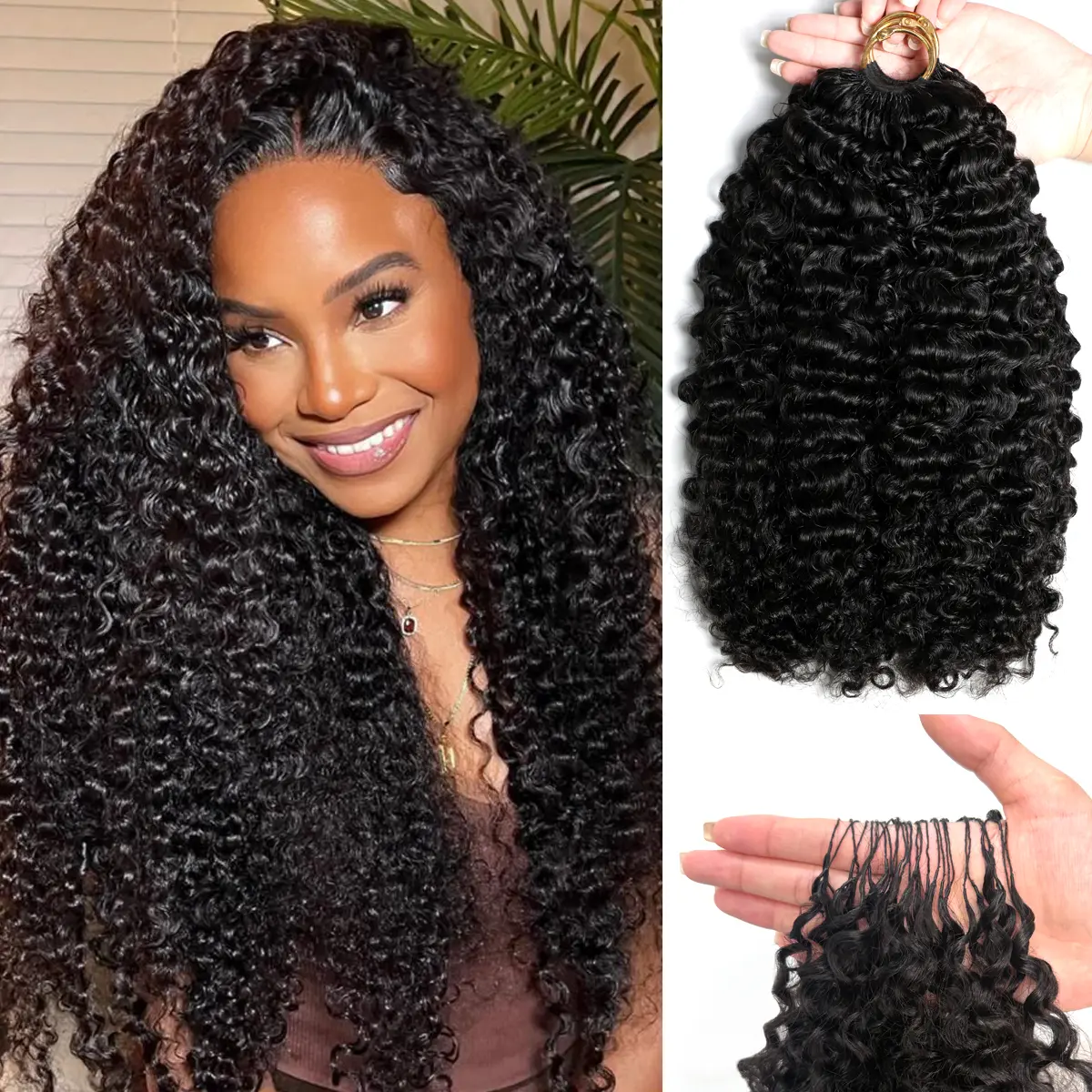Msgem Hair Burmese Curly Crochet Human Hair 60g/Pack 3 Packs or 4 Packs or 5 Packs Knotless Pre-Separated Feather Burmese Curly Human Hair Crochet Bundles 3C4A Light weight Reusable Remy Hair Extensions for Women Natural Black Color #DealsForYouDays