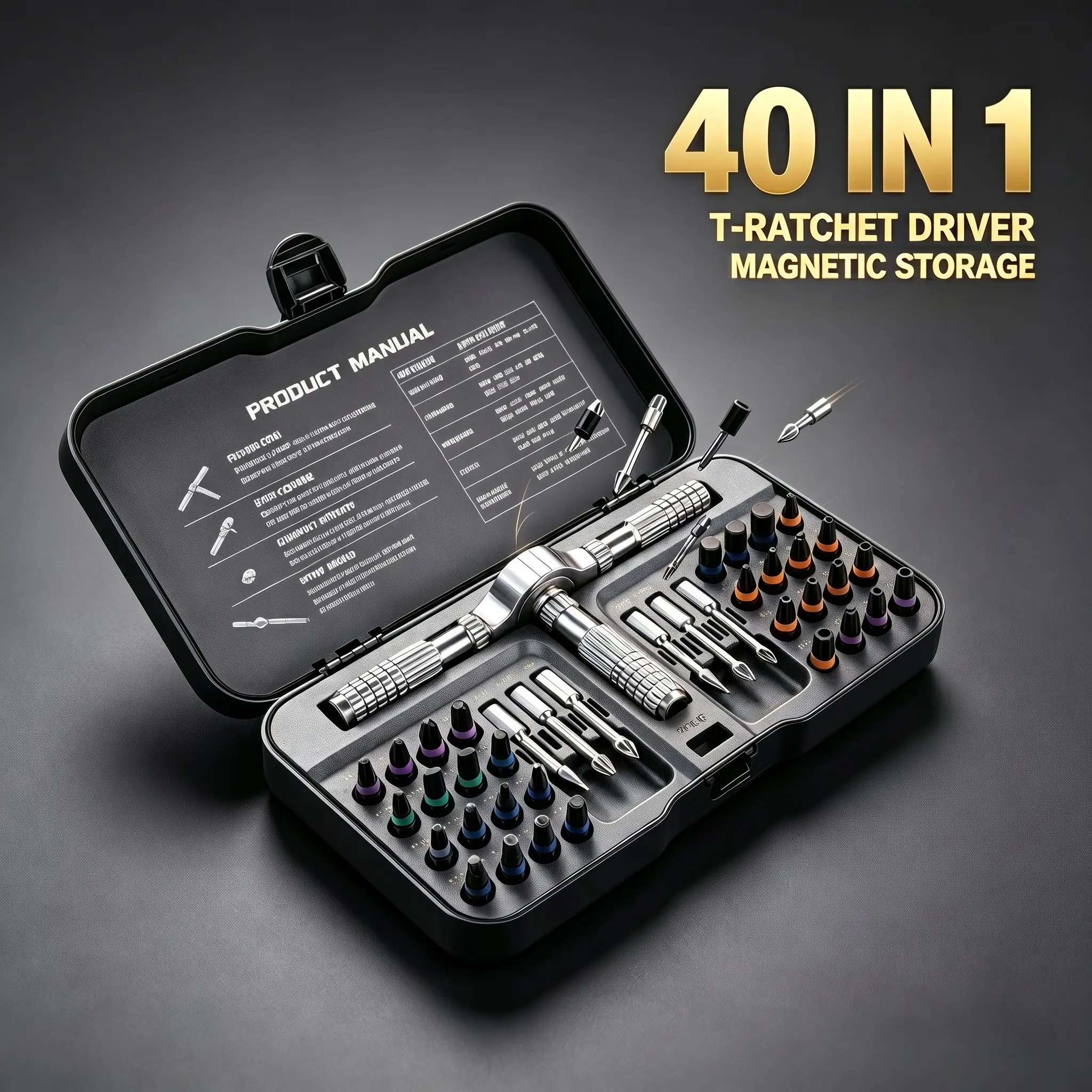 40-in-1 Magnetic Ratcheting Screwdriver Set, Multifunctional DIY Mini Precision Repair Tool Kit with Detachable Handle, Compact & Portable Ratchet Screwdriver and Allen Wrench Set for Furniture, Computer, Bicycle & Auto Repair, Tool Set with Case