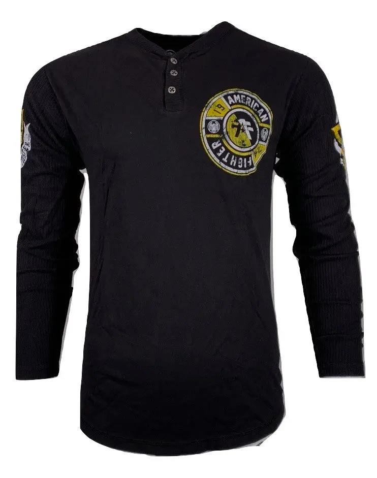 American Fighter Men's Benjamin Welch Wash Henley, Casual Long Sleeve Graphic Cotton Thermal Shirt