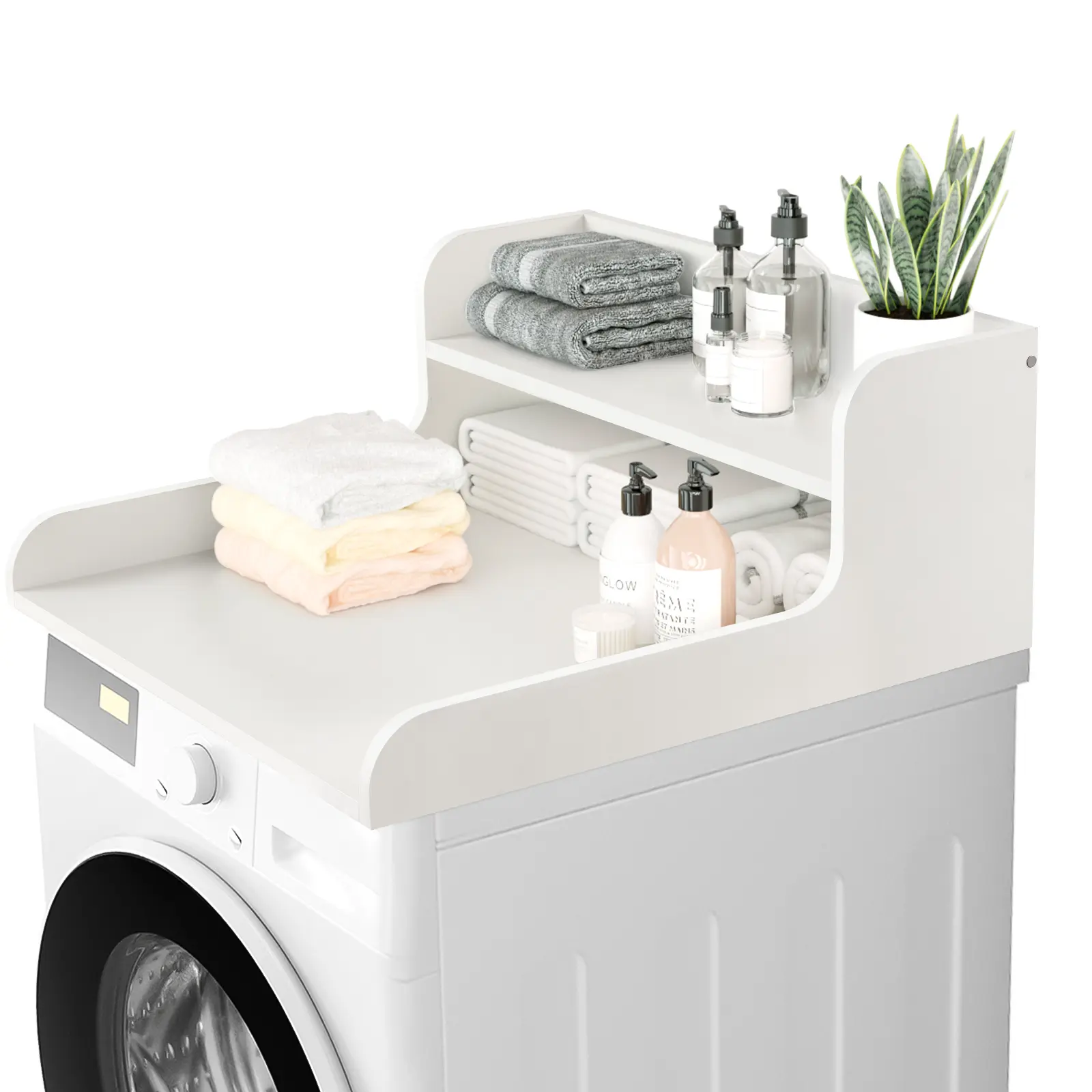 Kaboon Washer Dryer Countertop 2 Tier 28 inches Wide, Laundry Shelf Topper with Edge, 28" W x 28" D x 12" H Laundry Space Organizer