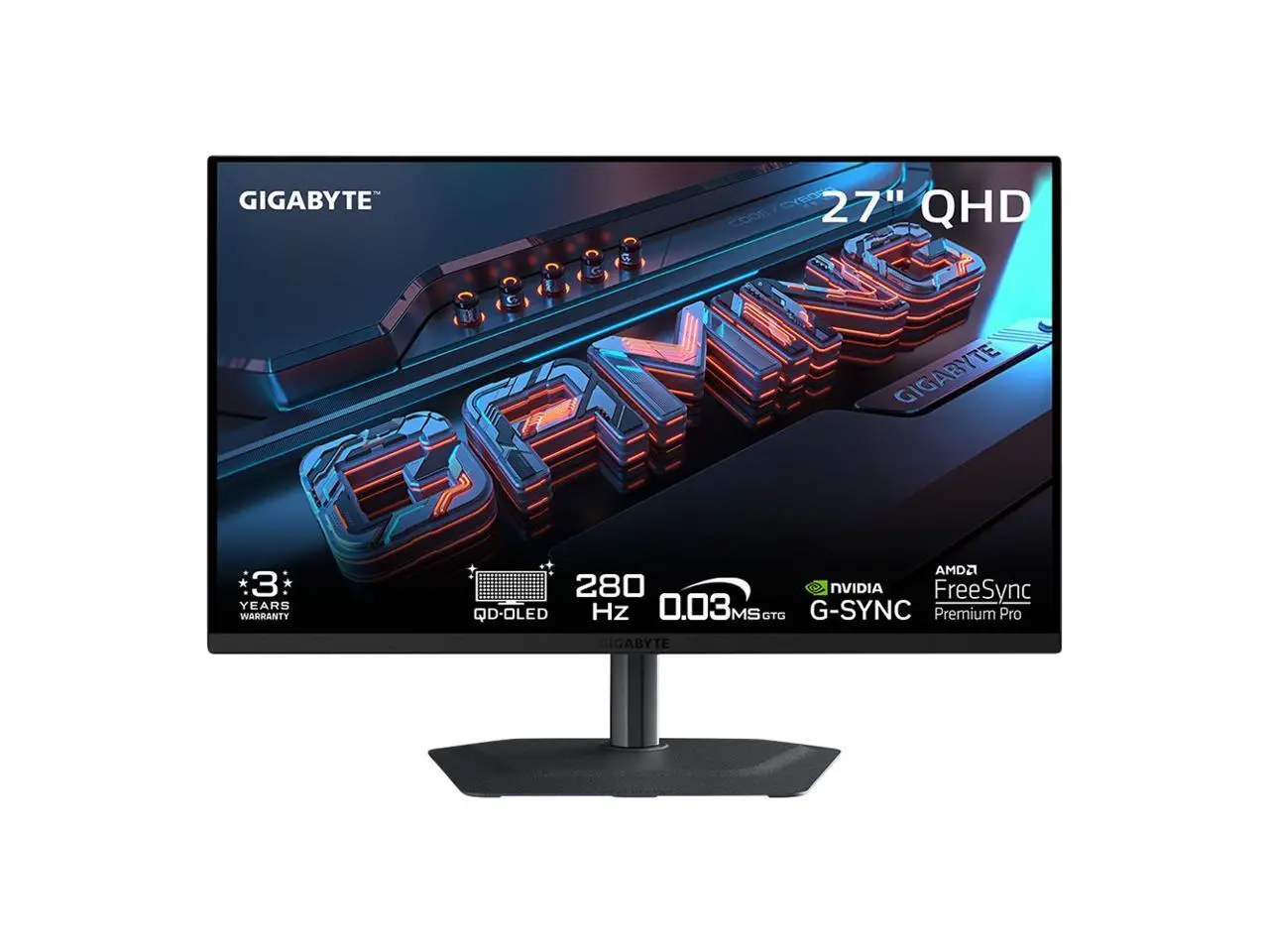 GIGABYTE 27 inch QHD 2K 1440P 280Hz AMD FreeSync Premium Pro & G-Sync Compatible 0.03ms OLED Gaming Computer Monitor with Height Adjustable, Swivel, Pivot & Tilt Stand MO27Q2A SA1