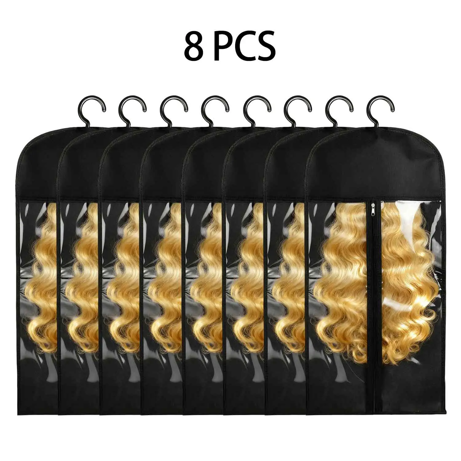 8/4PCS Wig Storage Bags with Hanger, Dustproof Zipper Wig Organizer for Multiple Wigs & Hair Extensions, Moisture-Proof Wig Covers for Home, Salon & Travel, Clear Window Storage Set, Summer Vibes