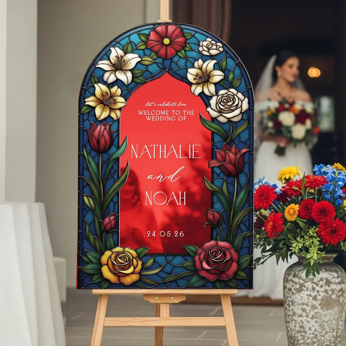Floral Mirror Wedding Sign