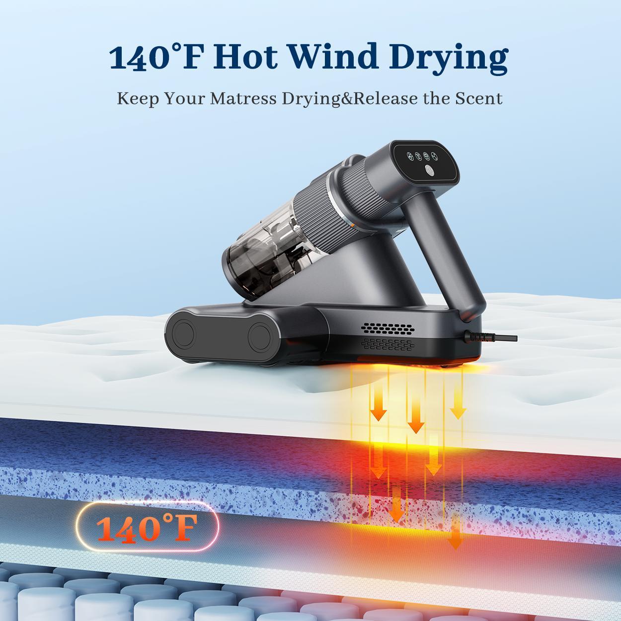 Mattress Vacuum Cleaner for Dust Mites Removal, Handheld Vacuum with UV-C Light & Safe-Temp 140℉ Heat & 20Kpa Powerful Suction & Triple-Cup & Aroma Tablet, Bed Vacuum Cleaner for Bed, Sofa, Couch, Carpet, Pet