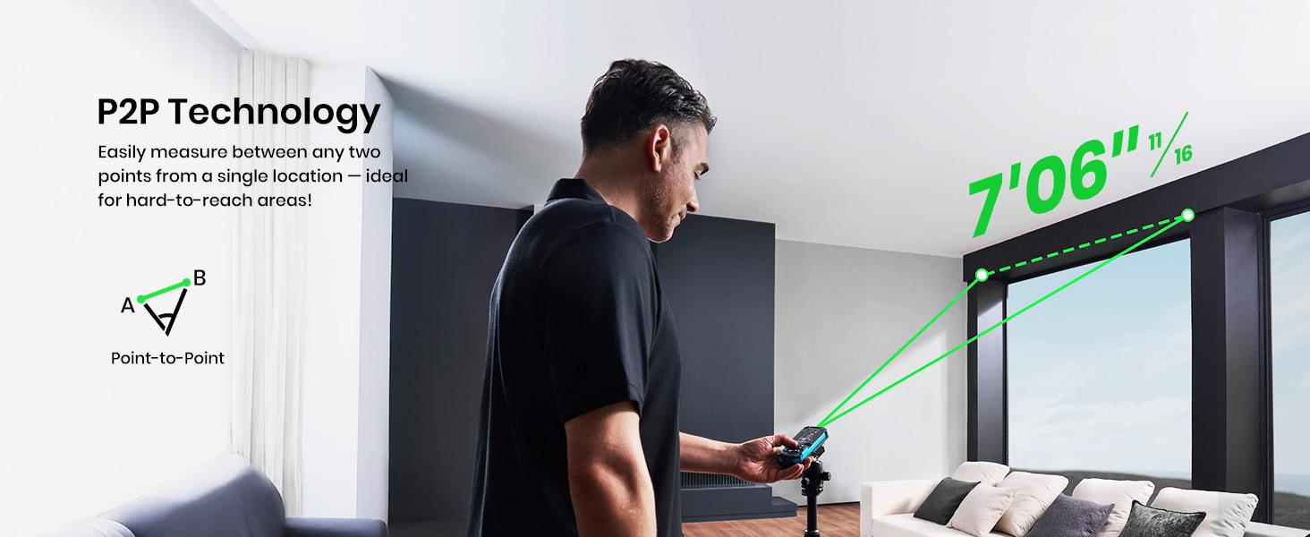 MILESEEY S50 Green-Beam Laser Distance Measure - 400ft Laser Measure, P2P, Side-Laser Alignment, Rechargeable, 2.4" IPS Backlit Display, Area/Volume Measurement, 8 Units, Indoor&Outdoor,Bluetooth app