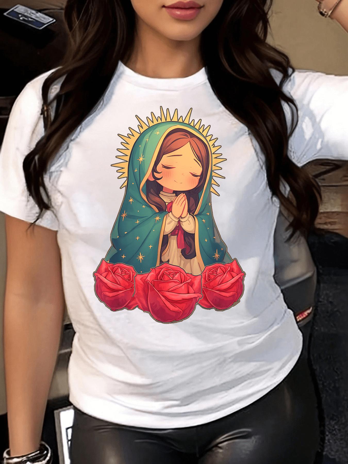 Women'S Mexican T-Shirt - Soft Everyday Catholic Religious Apparel with Our Lady of Guadalupe Design, Machine Washable Christian Faith-Based Tee for Church, Home, Casual Outfits - Year-Round Comfort Fit, Church Attire