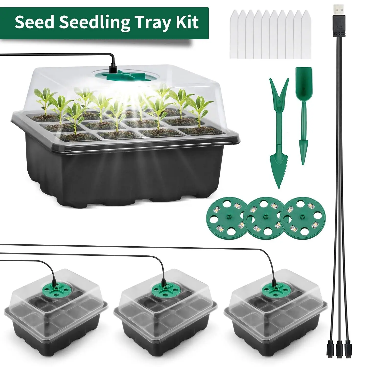3 Pack Seed Starter Trays with Grow Light – Indoor Hydroponics System Portable Greenhouse Seed Growing Kit for Flowers