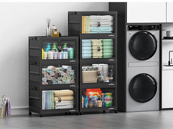 Broview Storage Bins with Lid, Stackable Storage Bins with Lids,Extra Large Closet Organizer Collapsible Drawer Boxes with Wheels, Folding Plastic Cabinet Containers for Home Kitchen Room Organization