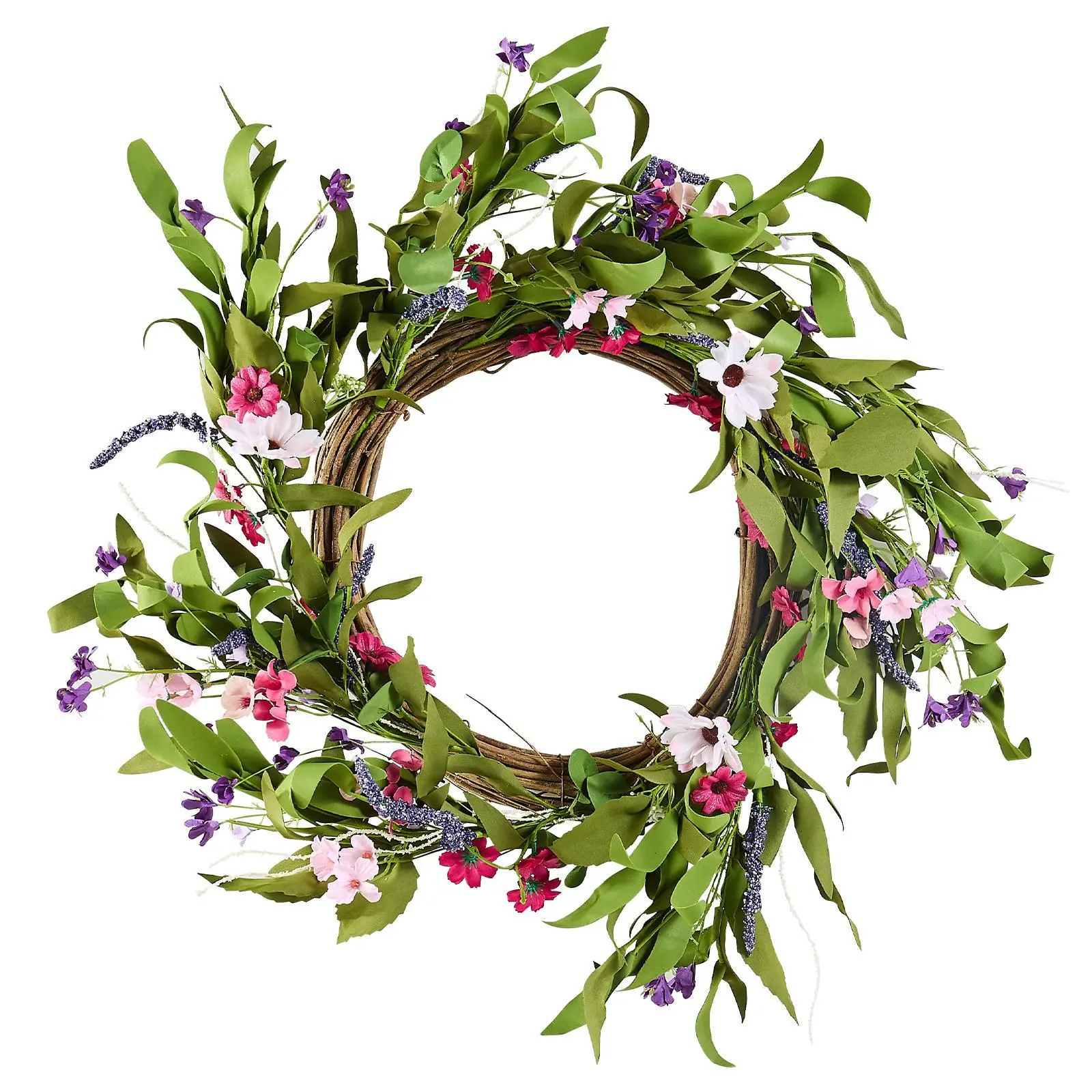 VEVOR Artificial Decorative Wreath,  , 22 in, Pink Green, Decorated with Daisies, Babysbreath, Buds, Year Round Wreath for All Seasons Indoor and Outdoor Home Wall Window Festival Wedding Decorations#BackToSchool