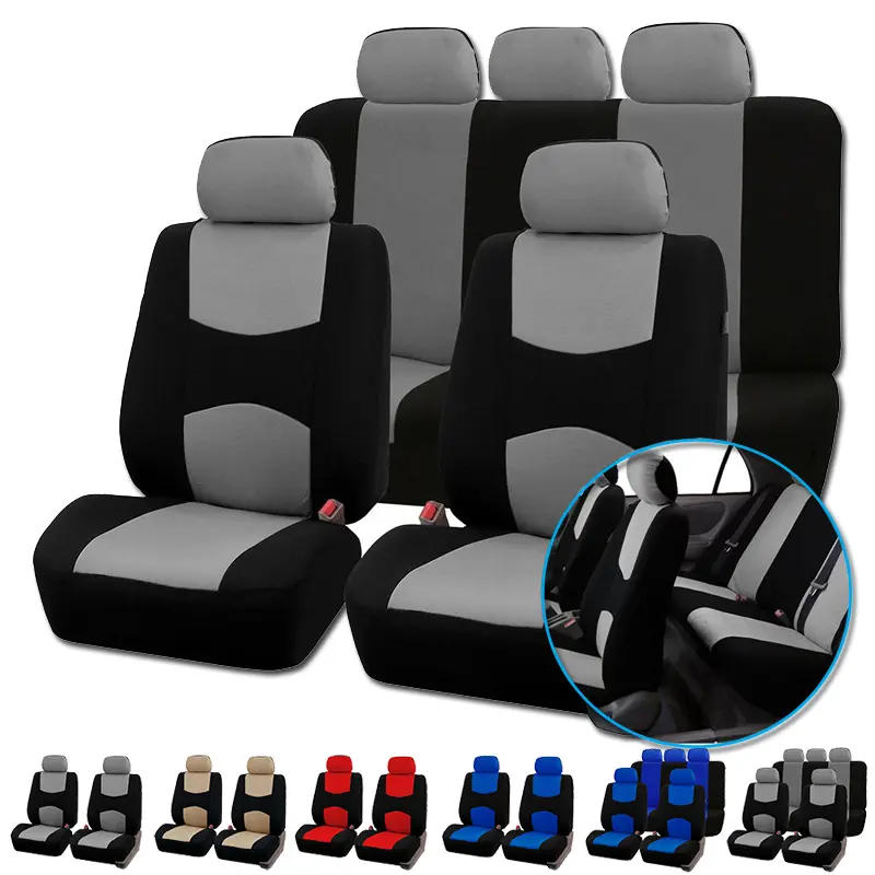 TOYOUN Universal Car Seat Covers Full Set No Zippers For Back Saet Covers with 2 cm Thick Sponge Padding for Back Seat Auto Accessories for Cars Trucks Vans SUVs Front & Back Seats