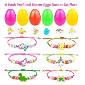 6 Pack Prefilled Easter Eggs Basket Stuffers – Girls Easter Toys with Colorful Bracelets & Rings, Plastic Easter Egg Fillers, Easter Gifts for Kids & Toddlers