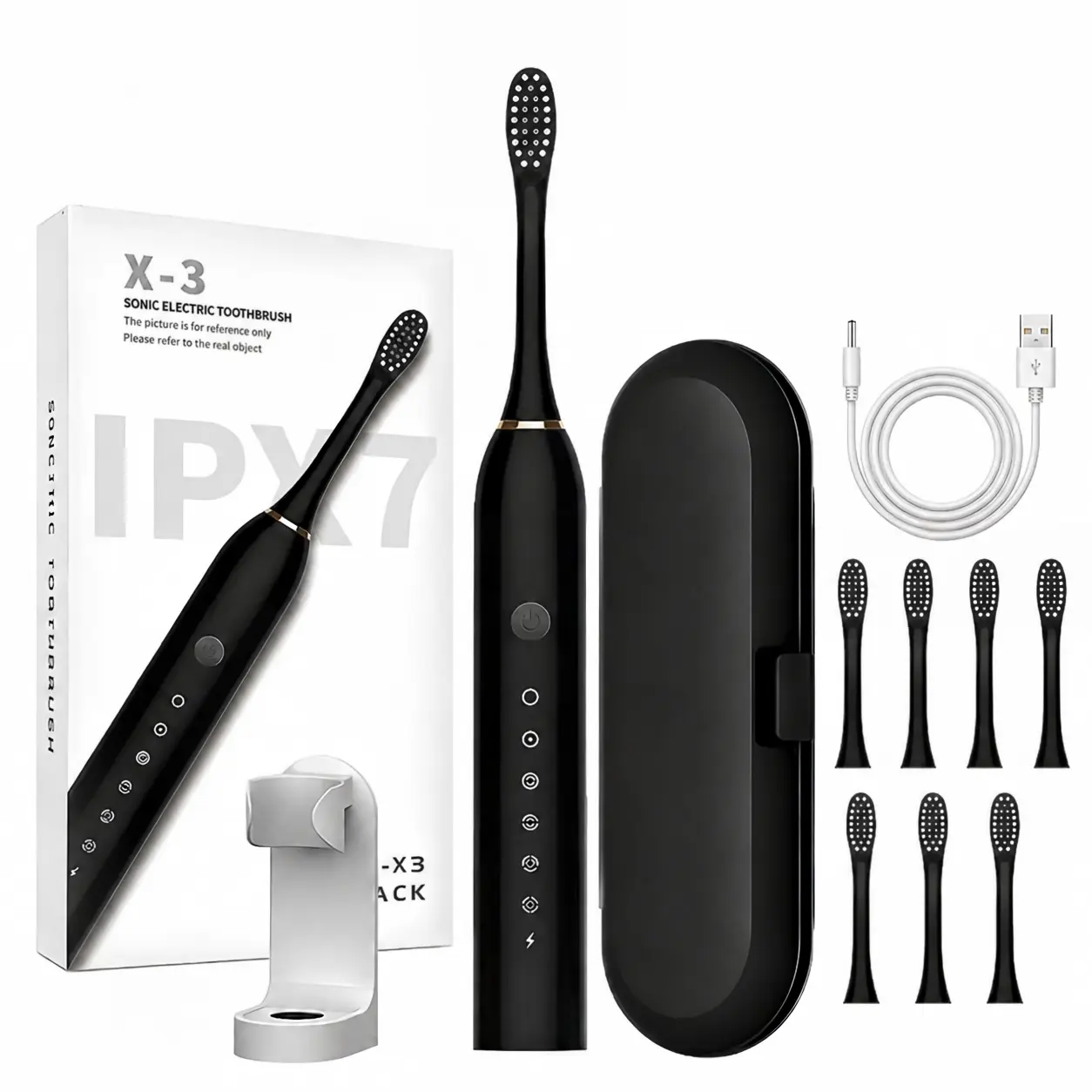 Sonic Electric Toothbrush for Adults, Rechargeable Toothbrush Set with 7 Replacement Brush Heads, Travel Case, Holder & USB Charging Cable, 6 Cleaning Modes IPX7 Waterproof Electric Toothbrush