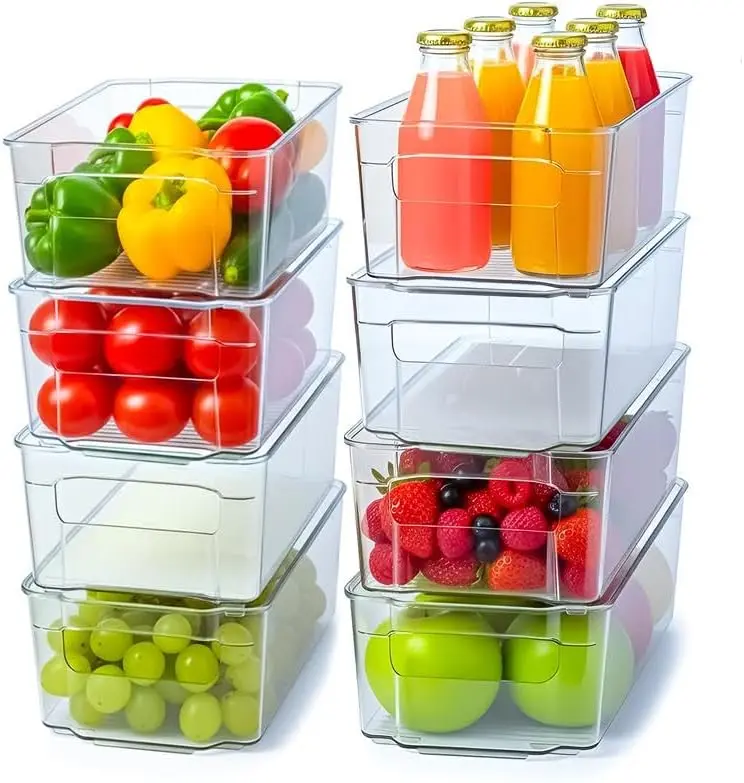 Utopia Home Fridge Organizer Bins (8 Pack) | Clear Stackable Storage Containers with Handles for Kitchen & Pantry