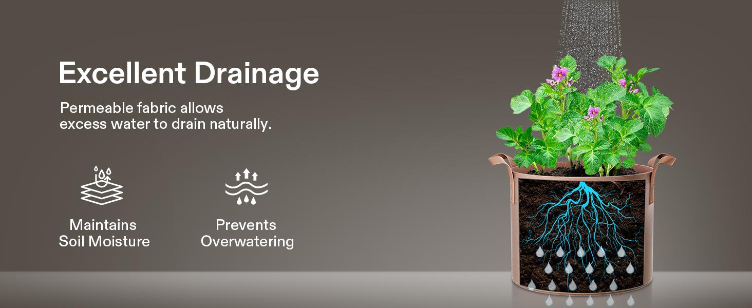 VIVOSUN 5-Pack Grow Bags Heavy Duty Thickened Nonwoven Fabric Pots with Strap Handles Tan