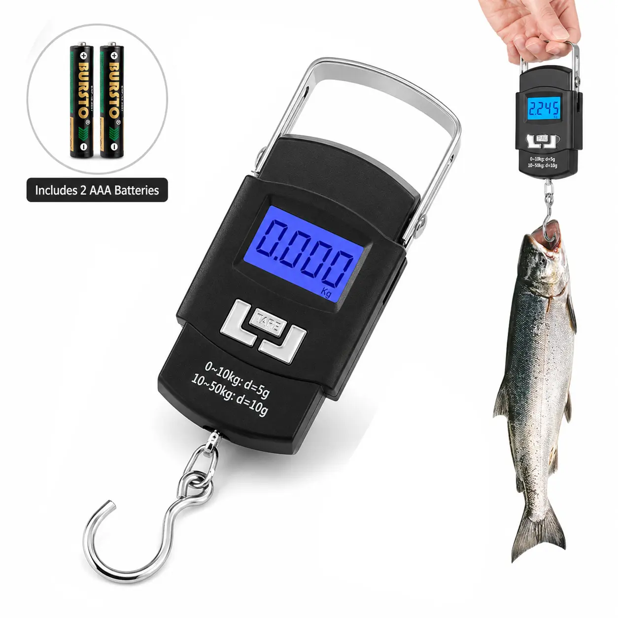 Portable Digital Fishing Scale, 1 Count 50kg/110lb Heavy Duty Electronic Luggage Scale with LCD Display, Perfect for Travel and Fishing Trips【Battery Included】