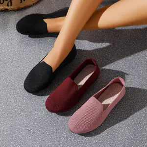 Women's Trending Knitted Loafers Lightweight Non-Slip Slip-On Flats Breathable Casual Walking Shoes with Braid Detailing Solid Color Design for Daily Wear