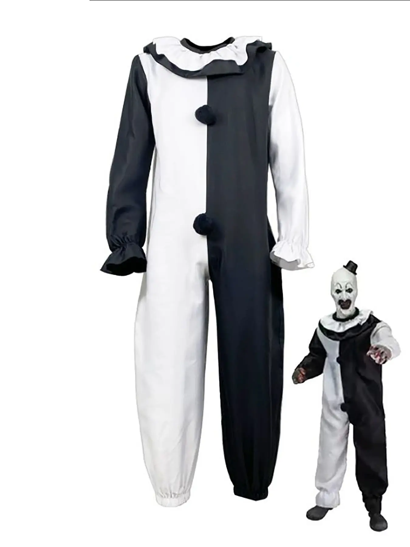 Art Clown Role-Playing Movie Horror Diabolic Outfit Spooky Costume Jumpsuit, Men's Halloween, Party Cosplay, Loose-Fitting Party Style, Embroidered Zipper Design