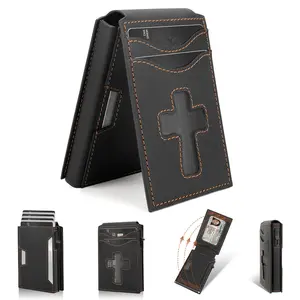 2026 Upgraded Cross Card Holder Wallet for Men, RFID Blocking Slim Minimalist Wallet, 6-9 Card Capacity Pop-Up Card Holder with Money Clip Bifold Wallet