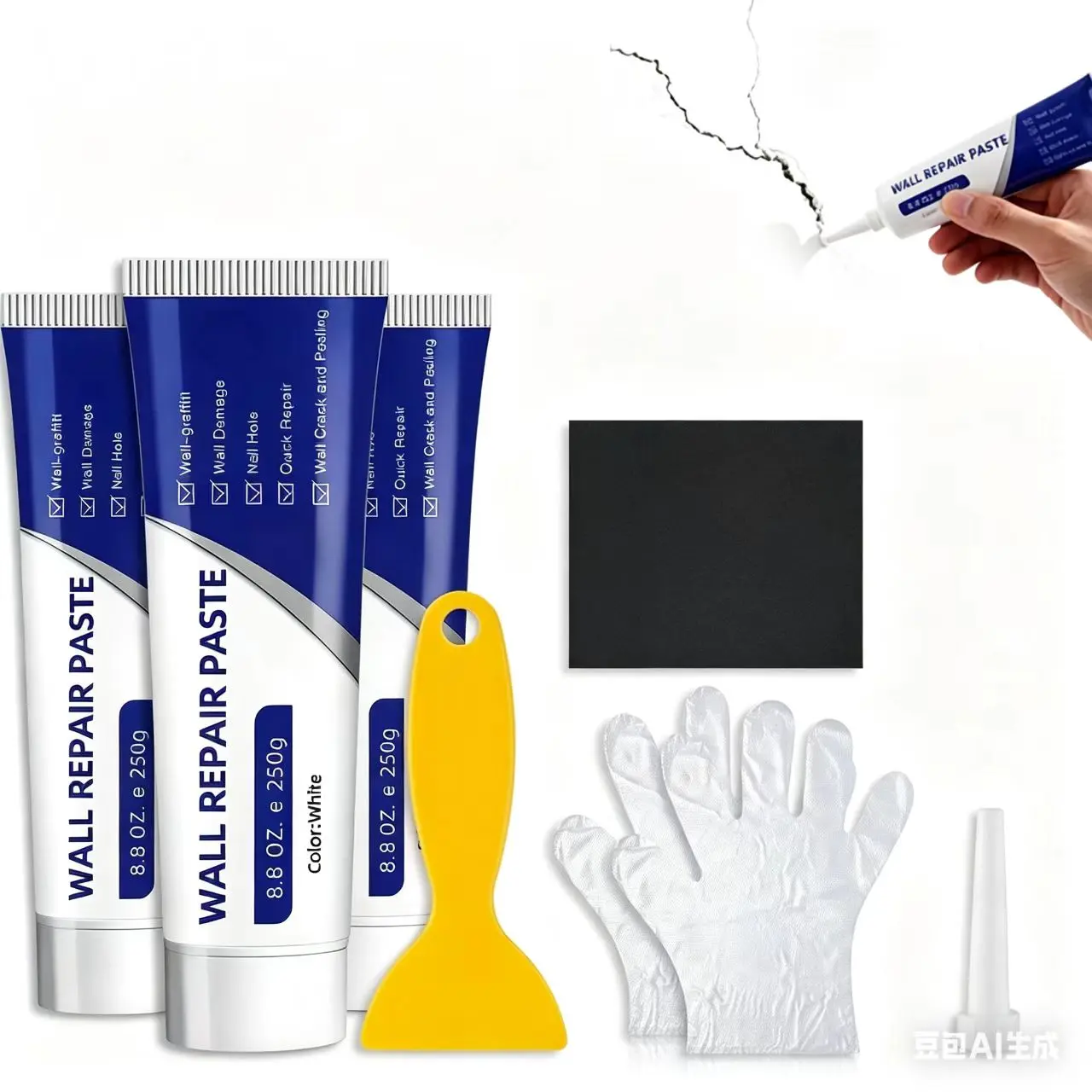 Drywall Repair Kit with 500g Pre-Mixed White Spackle Paste, Hole Filler Wall, Dent Fill Ready Tool Includes Scraper for Indoor Wall Plaster Scrape & Smooth