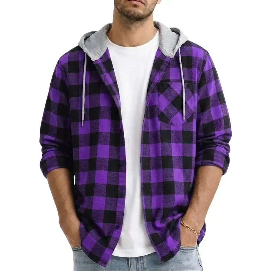 ZITY Men's 3-Pack Spring Lightweight Hooded Shackets - Wetsuit-Soft Thin Flannel, Chic Relaxed Fit, Breathable Button-Down Longsleeve Shirts for Business & Daily Wear (Multi-Color Value Set)