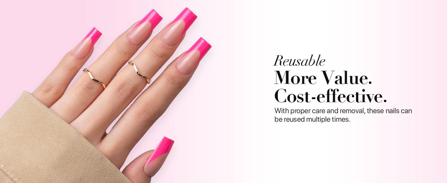 SXC Cosmetics X-Pro Tips French Tip Press On Nails - Vibrant Pastel Glow in the Dark Series Starter Kit Acrylic Soft Gel System Matte Finish Manicure