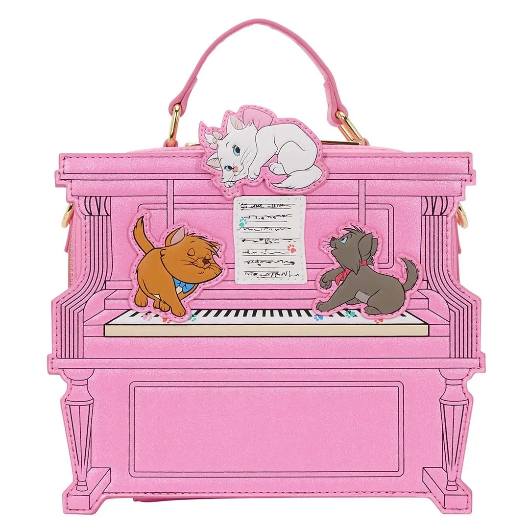 Loungefly Disney The Aristocats Figural Piano Women's Crossbody Bag - Casual Commuter Handbag, Zipper, Everyday Bag, Faux Leather, Graphic, Adjustable, Basic, Lightweight, Figural Piano Shape, Lounge Fly