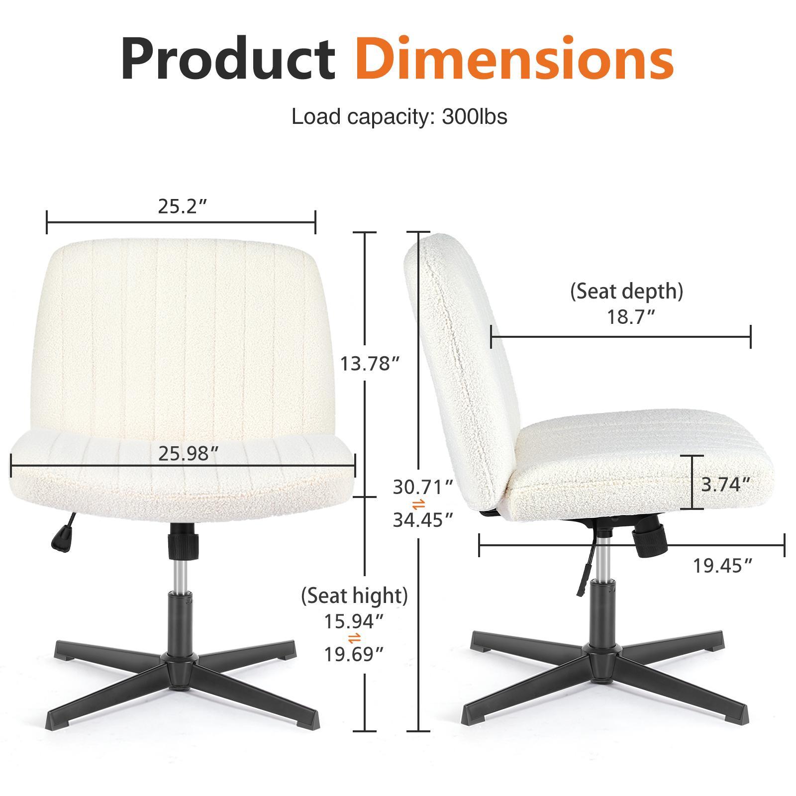 Armless Swivel Office Desk Chair with Criss Cross Chair Legs - Height Adjustable Wide Seat Computer Task Chair for Home Office, Fabric Vanity Chair Armless Swivel Office Desk Chair with Criss Cross Chair Legs - Height Adjustable Wide Seat Computer Task Chair for Home Office, Fabric Vanity Chair