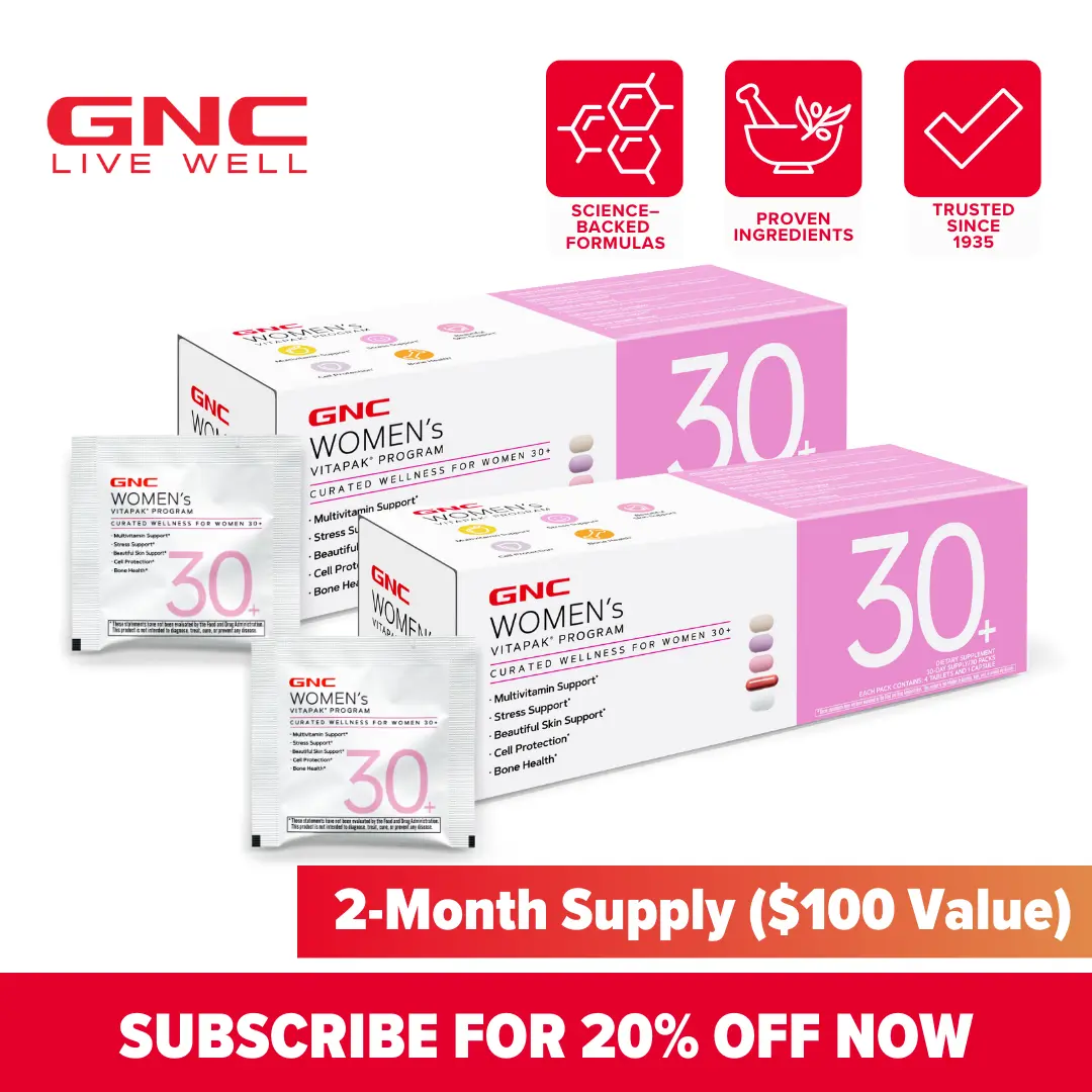 GNC 2-Box Bundle: GNC Women's 30+ Vitapak, 5-in-1, 30 Count Multivitamin for Stress & Bone Support, Skin Support, Healthcare, Dietary Supplement, Jumpstart