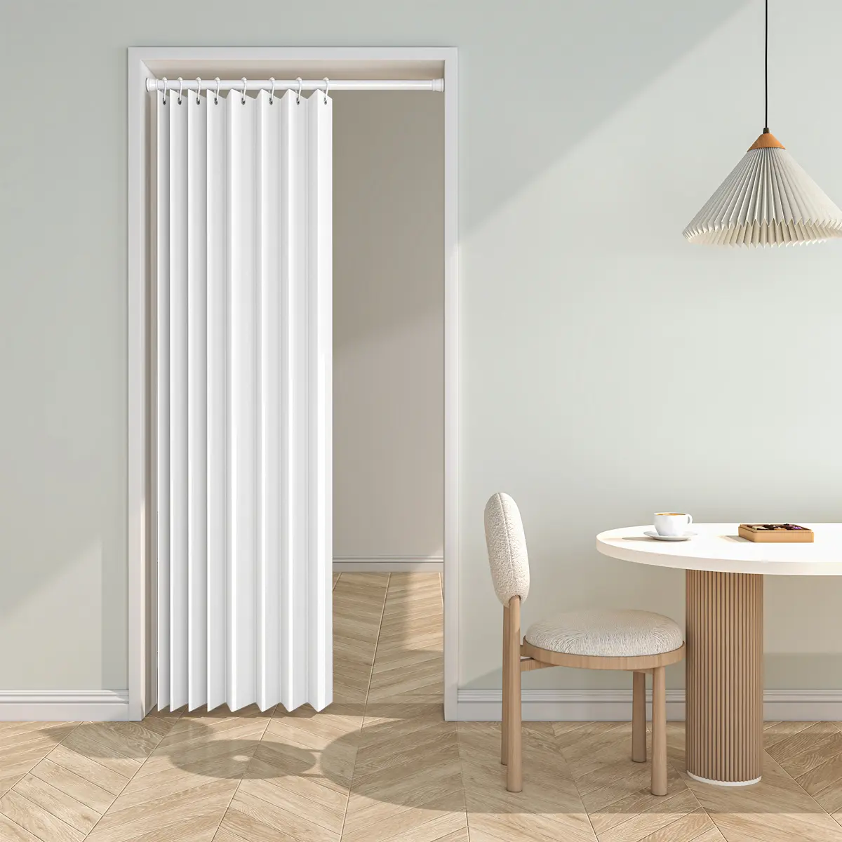 1 Piece Wave Fold Accordion Door Curtain, Easy Install Modern Minimalist Room Divider, Suitable for Living Room Bedroom Hallway Closet, Home Decor Curtain