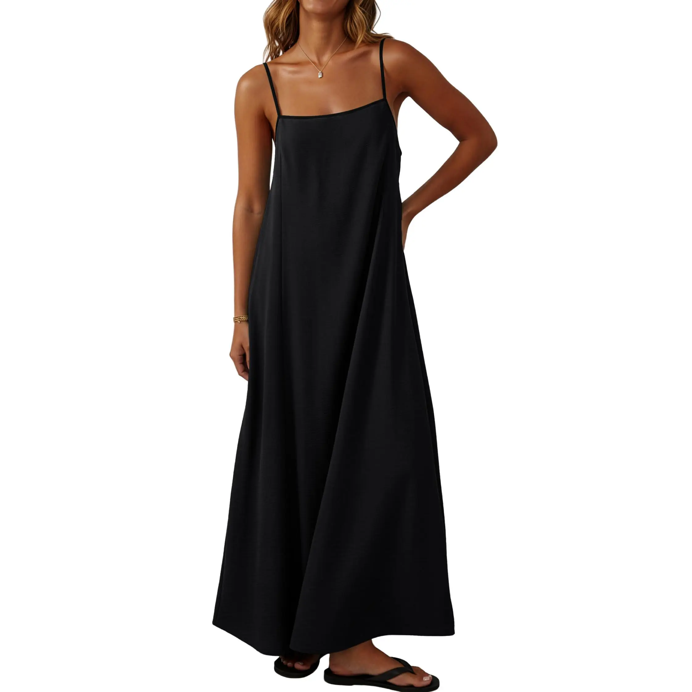 Lepunuo Summer Dresses for Women Casual Maxi Dresses Contrast Spaghetti Strap Sundresses Sexy Backless Dress