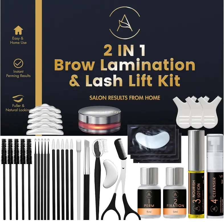 Lash Lift Kit & Eyebrow Lamination Kit, 2-in-1 Solution, At-Home Brow Lamination, Beginner/Professional, Eyelash Lift, 15 Applications, Lasts 6-8 Weeks, DIY Brow & Lash Perm - ABLK1